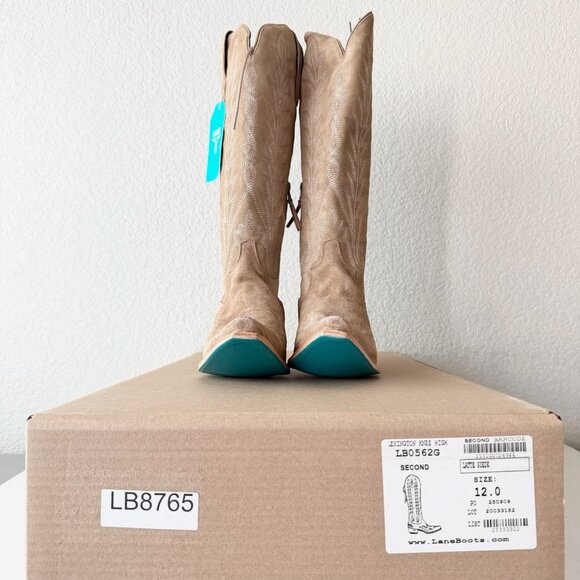 Lane LEXINGTON Knee High Womens Cowboy Boots 12 Latte Suede Western Cowgirl Tall - Picture 10 of 11